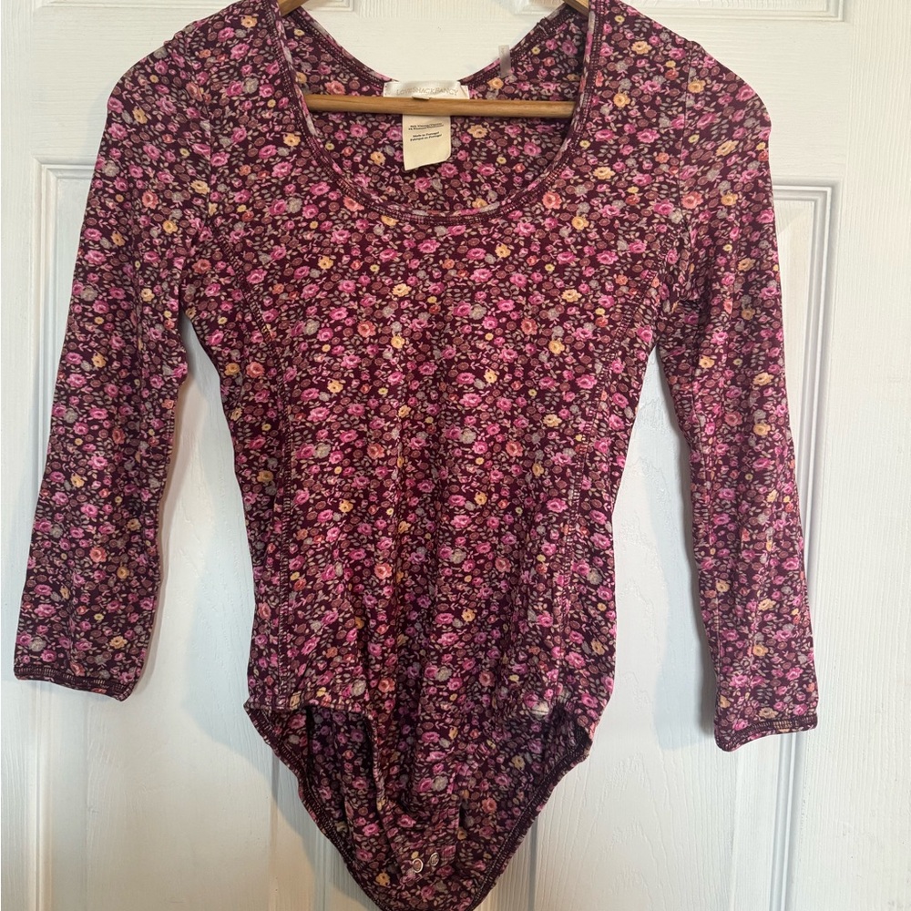 LoveShackFancy Helene Floral Bodysuit in Cherry Wine Ditsy Floral Print Size XS